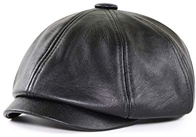 PACUM Lederhüte für Herren und Damen TOP Level Leder Octagonale Hüte for Männer Herbst Winter Warmkappe Männliche Detektiv Hüte Markierte Flat Caps Warmes und süßes Geschenk (Color : Noir)