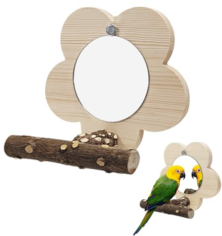 Vogelspiegel, Vogelsitzstange mit Spiegel, Holz, Papageienspiegel, Spielzeug, Vogelkäfigständer, Sitzstange, interaktives Spielspielzeug, Puzzle-Spielzeug für Käfig, Papageien, Sittiche,