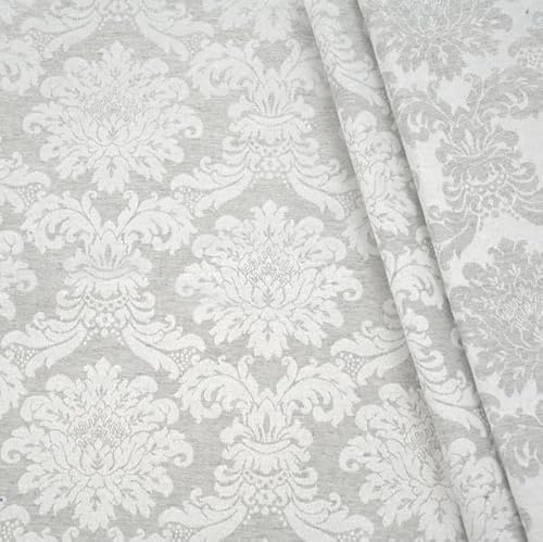 STOFFKONTOR Dekostoff Jacquard Damast Stoff Floral Barock - Meterware, Farbe Silber-Grau - zum Nähen von Kissenbezügen, Tischdecken, Deko, Gardinen, Bekleidung uvm.