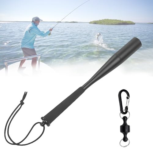 LUFEIS Aluminium Fischtöter, Fisch Totschläger, Fisch Betäuber mit Rutschsicherer Griff und Magnetschnalle, Fischbetäuber Edelstahl, Angelzubehör, inkl. Handschlaufe (Schwarz)