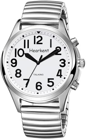 Hearkent Reloj parlante en español para Mujer con Correa expansible, Dice Hora, Semana y Fecha, Regalo práctico para Personas ciegas, Mayores o con discapacidad Visual - TG2210 Plata