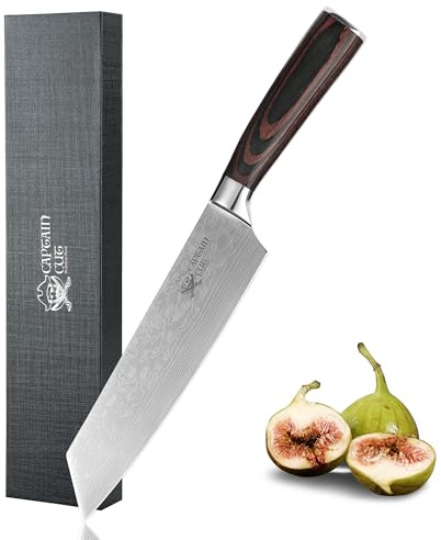 Captain Cut Kiritsuke Küchenmesser mit Damast-Optik, 19cm Klinge, Edelstahl | Kochmesser mit Damast-Optik-Klinge: scharfer Edelstahl, ergonomischer Pakkaholzgriff, inkl. Geschenkbox