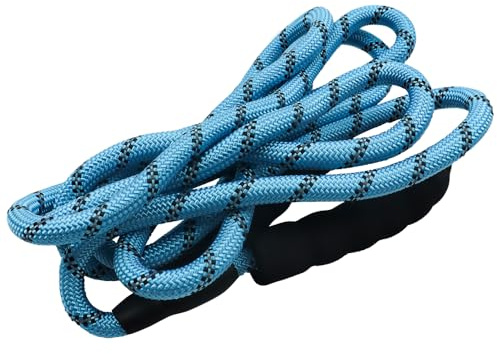 ANCLLO Premium bungee-hundkoppel för medelstora till stora hundar, 3 m starkt hundkoppel, stötdämpande med vadderat handtag, reflekterande trådar, låsbar krok (blå)
