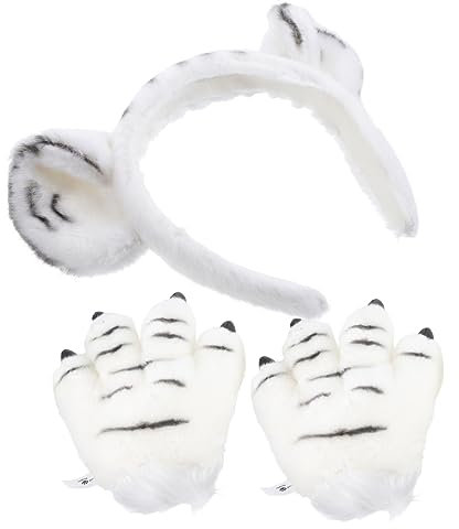 ANDRESLAD Winterliche Tiger Pfotenhandschuhe Mit Plüsch-fäustlingen Und Passendem Stirnband Weiche Warme Tierkrallen Handschuhe Für Damen Und Herren Einzigartiges Accessoire Für Tierkostüm