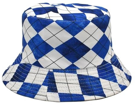 YUEZHAN Bucket Hat Hut Damen Herren Hip Hop Cap Eimer Hut Harajuku Schwarz Weiß Karierte Fischer Hut Damen Freizeit Sonnenhut Männliche Straßen Gezeiten Becken Kappe M56-58Cm Royal Blau