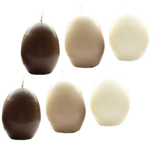 AUSWAHL Farbe + Menge - Eikerzen Dekoeier Kerze Osterei Eierkerzen farbig sortiert 4,5 x 6,5 cm - hier: 6 Stück [creme, nougatbraun, kakaobraun]