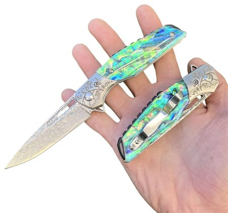 Obespina Couteau Pliant Poche Damas luxe Acier 67 Couches VG10 Damascus lame Tranchante Manche Nacre Collection Cadeau Homme edc abalone liner lock femme camping forge artisanat
