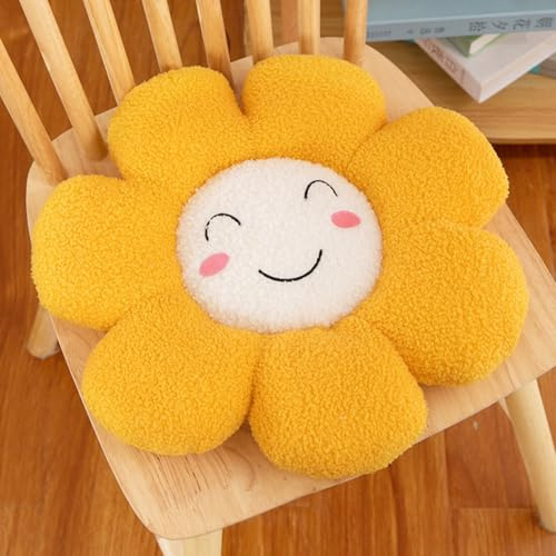 Blume Stuhlkissen, Blumenförmige Wurfkissen, Blumen bodenkissen Groß, Weiches Sitzkissen, Plüschkissen, Sofa-Pads für Mädchenzimmer, Babyzimmer, Heimdekoration Aesthetic Kinderzimmer (Gelb,60 cm)