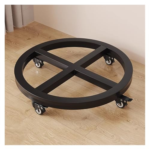 WIGSELBL Soucoupe ronde en métal avec roulettes pour plantes - Chariot à fleurs en fer robuste pour intérieur et extérieur (50 cm)