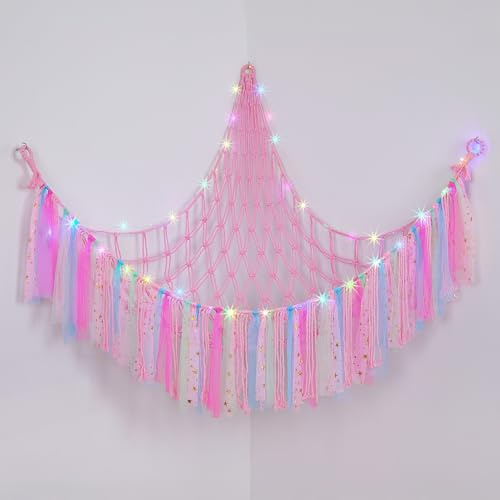 Ellaseek Toy Hammock Soft Cuddly Toys Storage for Stuffed Animals Corner Hanging Net Soft Plushies Macrame Organiser for Girls Bedroom Accessories Kids Room Nursery Decor