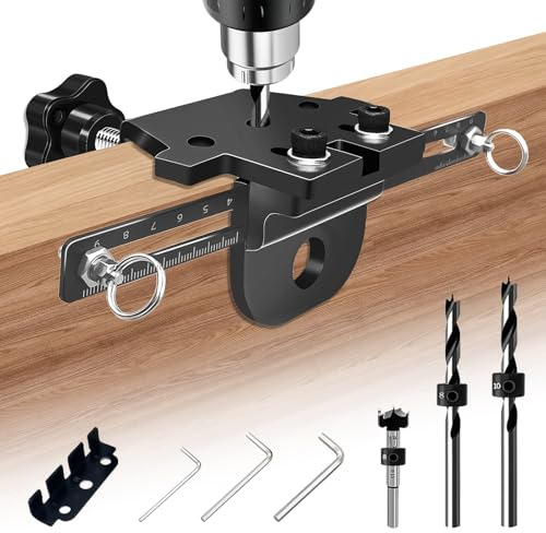 Kit de Gabarit 3 en 1 de Poche, 8/10/15mm Gabarit de Percage, Kit de Gabarit de Cheville pour le Travail du Bois avec, avec Clip de Positionnement Guide de Perçage Réglable Localisateur
