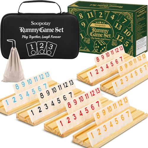 SOOPOTAY Rummy Cup Brettspiel Für 2-6 Spieler – 160 Melamin-Fliesen, 6 Holzhalter, Premium-Koffer & Beutel – Reisespiel für Erwachsene