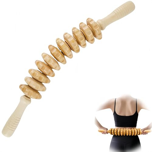 Heyumybit Faszienstab Holz,Faszienrolle Holz Massagegerät mit 12 Rollen,Massageroller für Körperformung,lymphdrainage,Massageroller Beine Bauch für Körper Oberschenkel