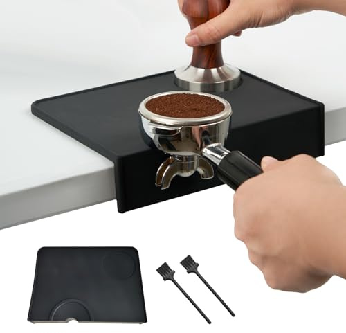 ORARTMM Non-Slip Silicone TamperMatte with 2 Cleaning Brushes & Edge Protection,Barista Zubehör Tamping Mat for Espresso, Perfect Siebträger Zubehör & Tamper Station Accessory (20.5x15cm)