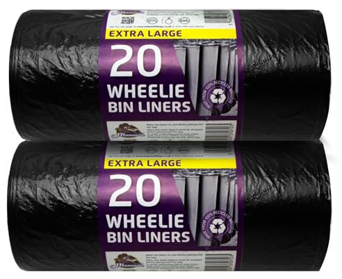 KMJ® 40 Heavy Duty Wheelie Bin Liners – 30 Micron Strong Black Bag Refuse Sacks – Wheelie Bin Bags – Bin Liners for Rubbish, Garden & Household Waste – 240L Garbage Bags- Size 1371L x 1190D MM