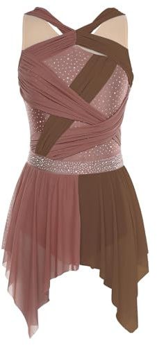 ranrann Femme Robe Danse Classique Asymétrique Robe Danse Lyrique Contemporaine Costume Latine Justaucorps Gymnastique S-XL B Marron S