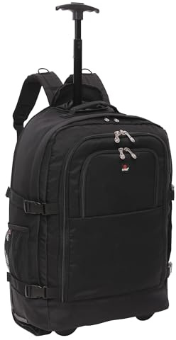 5 Cities Trolley Backpack for Ryanair 55x40x20cm 41L Lightweight Carry On Hand Cabin Luggage Travel Trolley Flight Bag Rucksack Suitcase fits 55x40x20 New Ryanair Priority Approved with 2 Wheels Black