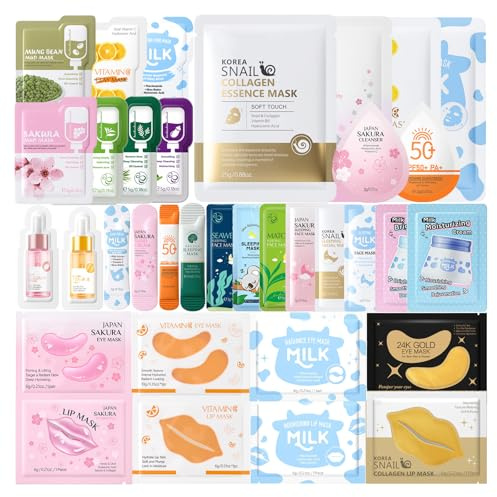 35PCS Pamper Gifts for Women, Face Masks Pamper Kit, Girls Gifts for Travel Skincare Set with Cleanser,Mud Mask,Sleeping Face Mask, Serum,Hand Cream,Lip Mask,Eye Patch-Gifts for Teenage Girls