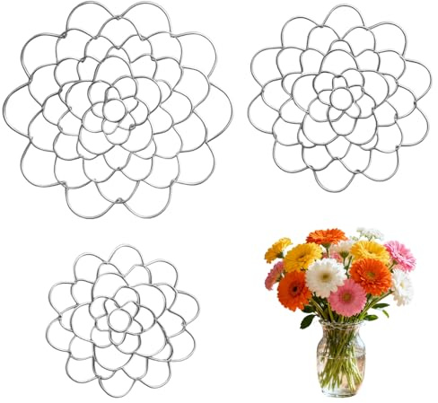 Wanheart 3 Stück Blumenarrangement-Halter – Edelstahl Blumengitter in 3 Größen (4, 5, 6), Wiederverwendbarer Stielhalter für Vasen, DIY-Floristik & Blumenstrauß Fixierung (Silber)