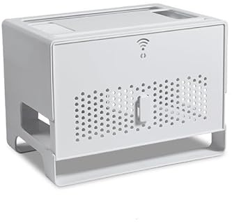 Wireless Router Organizer - Storage Box for WiFi Modem, Power Strip, and Cable Management - Hider Rack with Shelf for Office Desktop Modem Holder