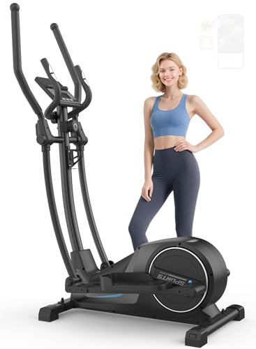Cowmew Elliptical Cross Trainer For Home, Ultra Quiet Magnetic Cross Trainer with 16-Level Resistance, 8KG Flywheel, 42cm Stride, Weight Capacity 150KG, App Compatible with LCD Monitor, Pulse Sensor