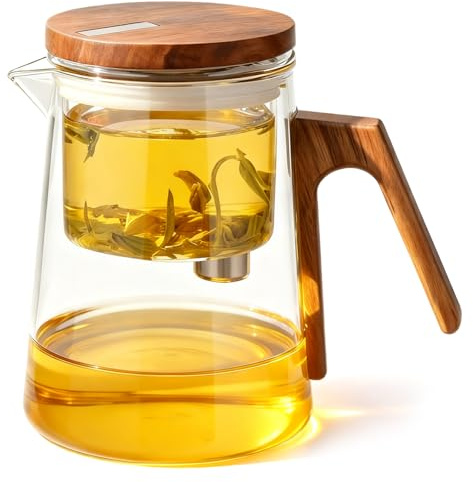 GBKDQQ Magic Tekanna glas med sil, 700 ml tebryggare för löst te med magnetsuglock, borosilikatglas teservis, transparent lutande handtag roteringstekanna, tekanna, för hem och kontor