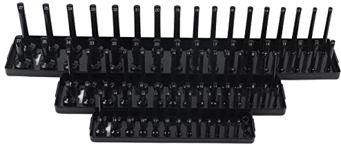Klanata 3 Piece Socket Organizer Set – 1 4, 3 8, 1 2 Drive Holder Trays for Toolbox Storage & Organization