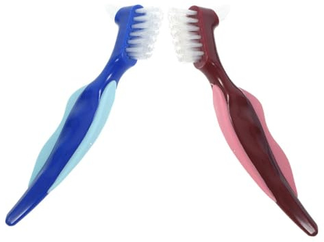 GARVALON Spazzolini Per Dentiere 2 Pezzi Set Spazzola Doppia Faccia in Nylon e Pp Pulizia Protesi Dentarie Portatile Da Viaggio Per Anziani e Apparecchi Ortodontici
