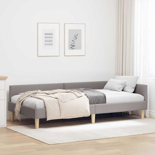 QZZCED Moderner Eck-Bettgestell mit weichem Stoffbezug und robustem Holzrahmen, 100 x 200 cm in Taupe, elegantes Design für Schlafzimmer, Bau
