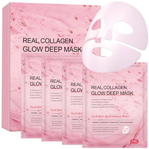 Masque Collagene Visage Korean - 4 Pièces Soin Visage Femme, Skin care Coréenne, Collagen Night Mask Masque Hydratant Visage, Coffret Beauté Cadeau Femme, Korean Skincare, Soins pour le Visage