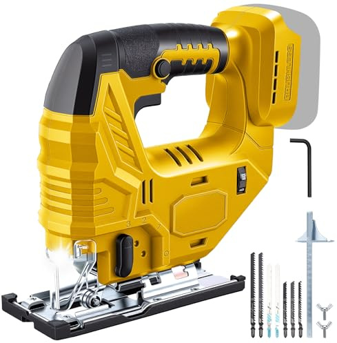 800W Brushless Cordless Jigsaw 3200SPM Compatible with Dewalt 20V Battery, 4 Orbital Setting, 5 Variable Speed, ±45° Bevel Cutting, 7Pcs Blades Jig Saw for Wood Metal Plastic (Batteries not Included)