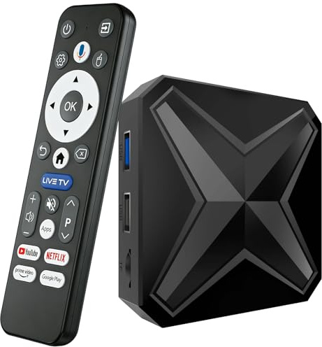 Android 14.0 TV Box, 2Go RAM 16Go ROM, LEFFOT Q1 4K Ultra HD Boitier IP-TV pour Streaming, Boitier TV Smart avec Contrôle Vocal, WiFi 6, BT 5.0, 100M Ethernet, USB 3.0, RK3518 Quad Core Cores-A53