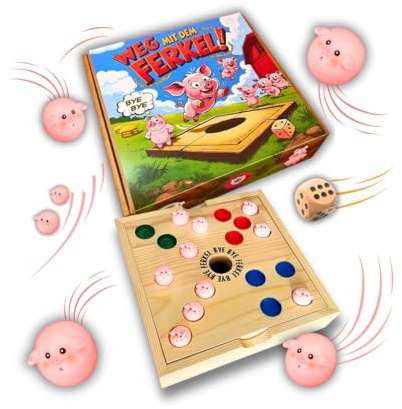 Mutou Weg mit dem Ferkel! – Das saulustige Big Hole Würfelspiel aus Holz | 60 Schweinchen | Schweinchenspiel - Partyspiel & Familienspiel für 2–6 Spieler | Gesellschaftsspiel Pig in Hole