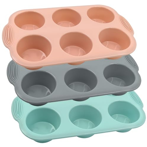 FORYNXHWIN 3 Stück Silikon Muffinform, Antihaft Muffinblech mit 12 Mulden, BPA-freie Backform für Cupcakes, Brownies, Kuchen, Desserts, einfach herausnehmbar (Grau, Rosa, Pfauenblau)