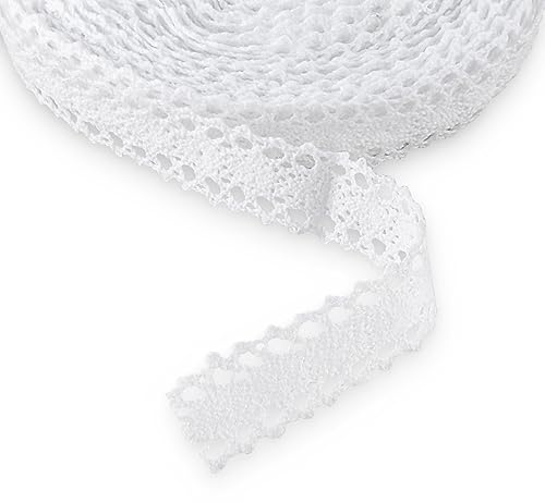 ABSOFINE 15M Vintage Spitzenband Borte aus Baumwolle Dekoband Zierband Spitzenstoff Spitzenborte für Nähen Handwerk Hochzeit Deko Scrapbooking Geschenkbox (Weiss)