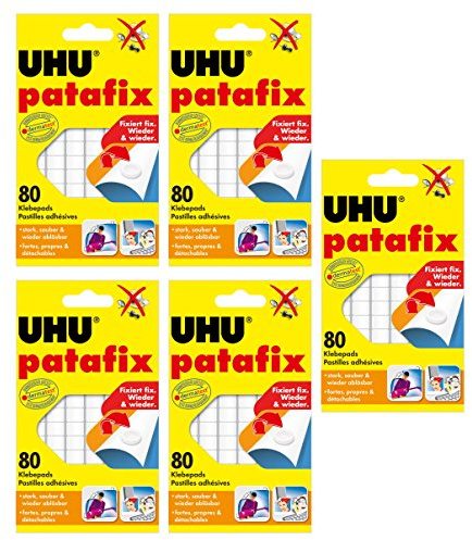 5 x UHU patafix weiß, wieder ablösbare Klebepads, 5 x 80 Stück