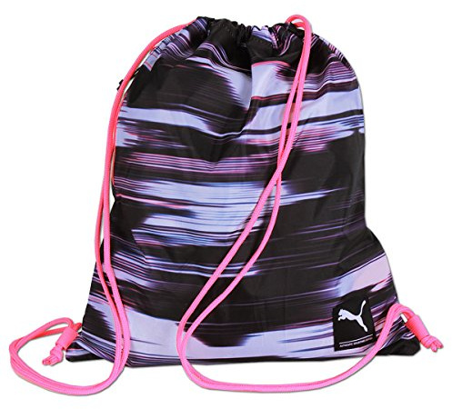 PUMA Academy Gym Sack Bag Sportbeutel Turnbeutel mit Kordelzug, seitlicher Reißverschlusstasche, 43 × 37 cm, 100 % Polyester, Schwarz-Pink-Grau