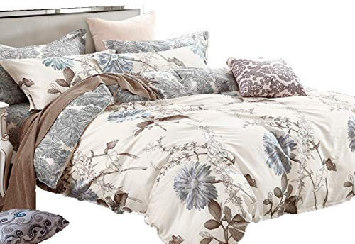 Swanson Beddings Daisy Silhouette Reversible Floral Print 3-Piece 100% Cotton Bedding Set: Duvet Cover and Two Pillow Shams (Queen) (Comforter is NOT Included)