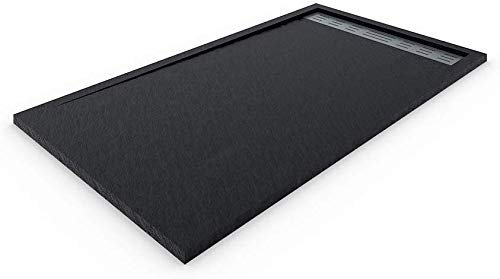 PLATO DE DUCHA DE RESINA CON MARCO LATERALES TEXTURA PIZARRA VALVULA INCLUIDA 90X200 Cm, NEGRO RAL 9005