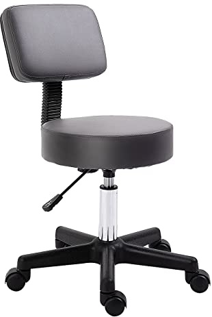 HOMCOM Tabouret Massage à roulettes réglable en Hauteur pivotant Dossier Ergonomique Gris