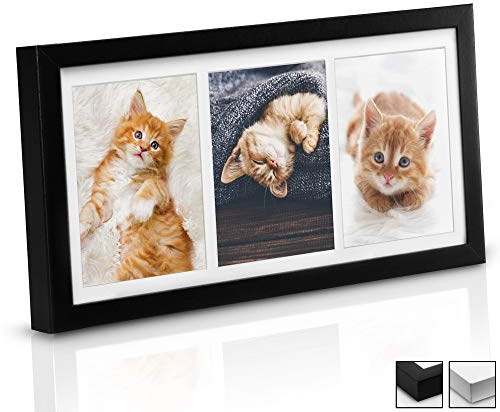 bomoe Cornice multipla per foto Galeria - cornice per 3 foto (3x 10x15 cm) - dimensioni: 37x20x2,5 cm - nera - Cornici portafoto Collage - cornici foto multiple da parete in legno - portafotografie