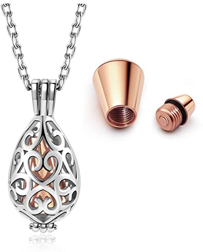 Jovivi Collier urne funéraire en acier inoxydable avec pendentif en forme de cœur creux en forme de larme pour cendres - Avec entonnoir