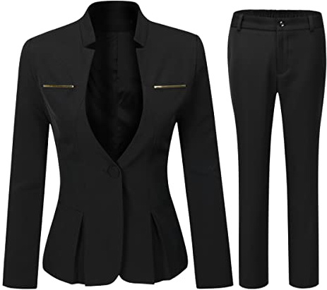 YYNUDA Traje de 2 piezas para mujer, ajuste delgado, chaqueta blazer de un botón, para oficina, trabajo, pantalones, trajes de falda, XXL