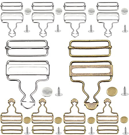 Zasvec Schnallen für Latzhosen 10 Sätze 35mm Verschluss Latzhose Metallschnallen Latzhosenschnallen mit Rechteck Schiebeschnalle für Strapse Lätzchen Hose Hosenträger, Silber/Bronze