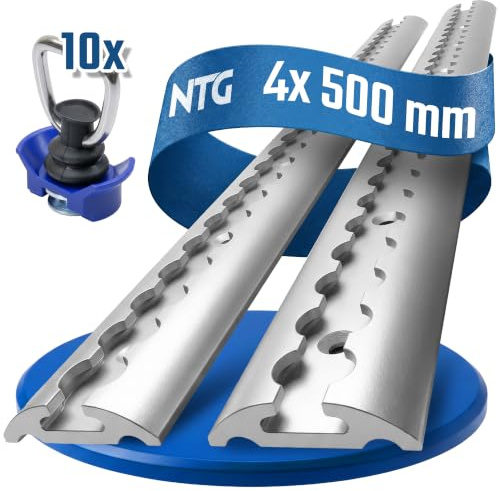 NTG Airlineschiene 4 STK 0,5m / 500mm halbrund Alu -TÜV Zertifiziert- m. Fittingen - Sparsetauswahl Anhängerzubehör Ladungssicherung Aluschiene LKW Transporter - m. Bohrungen Silber eloxiert