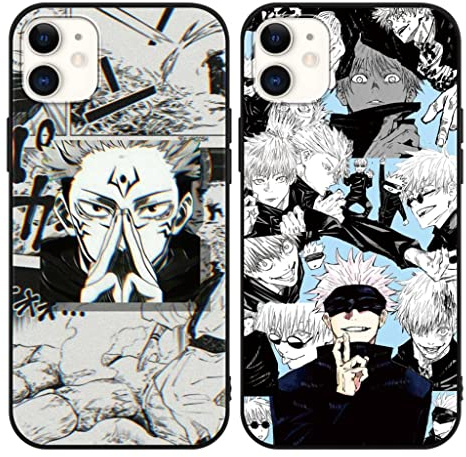 Eouine 2 Stück Handyhülle für Apple iPhone 11 Hülle 6.1'' Anime Jungs Hülle Gojo Satoru Itadori Yuji mit Manga Muster Matt Schwarz Schutzhülle Stoßfest TPU Silikon Case für iPhone11, 2