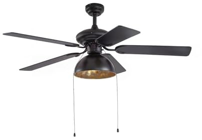Lucande Deckenventilator mit Lampe Shamoian (Retro, Vintage Antik) in Schwarz aus Metall (1 flammig E27) - Ventilator Wohnzimmerleuchte