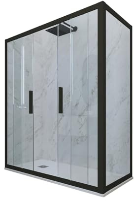 Box doccia 2 ante scorrevoli 70x120 CM H 200 Vetro Trasparente Profilo Nero Matt mod. Glam Duo
