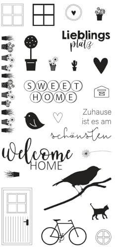Rayher Clear Stamps Welcome Home, Bogengröße 97 x 205 mm, 23 Motive, transparente Stempel, durchsichtige, klare Silikonstempel, 50276000