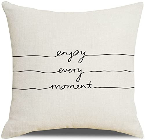1 Kissenbezug 40x40cm, Kissen Fall Für Sofa Schwarz-Weiss Enjoy Every Moment Leinen Kopfkissenbezug Sitzkissen Dekokissen Couchkissen Dekoration
